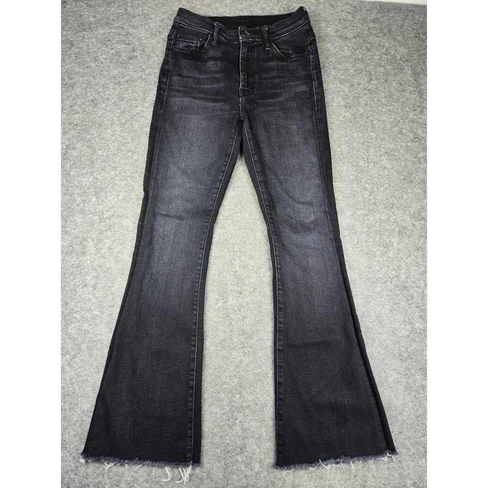 Mother Jeans Womens 28 The Weekender Fray Flare Thunder Road Black Denim Stretch - Picture 1 of 13